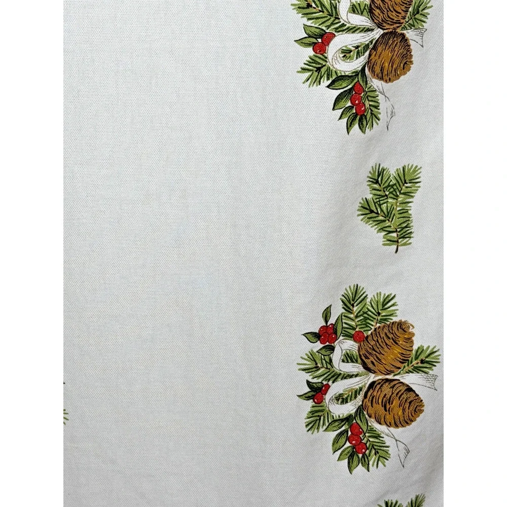 Christmas Table Runner Bells Pinecones Evergreen Holly Cotton Blend 37